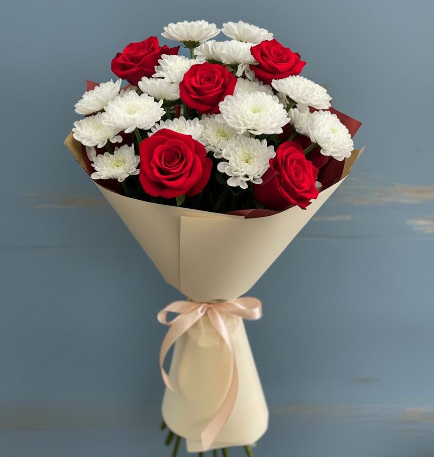 Букет цветов из: Розы и Хризантемы в Широчанке