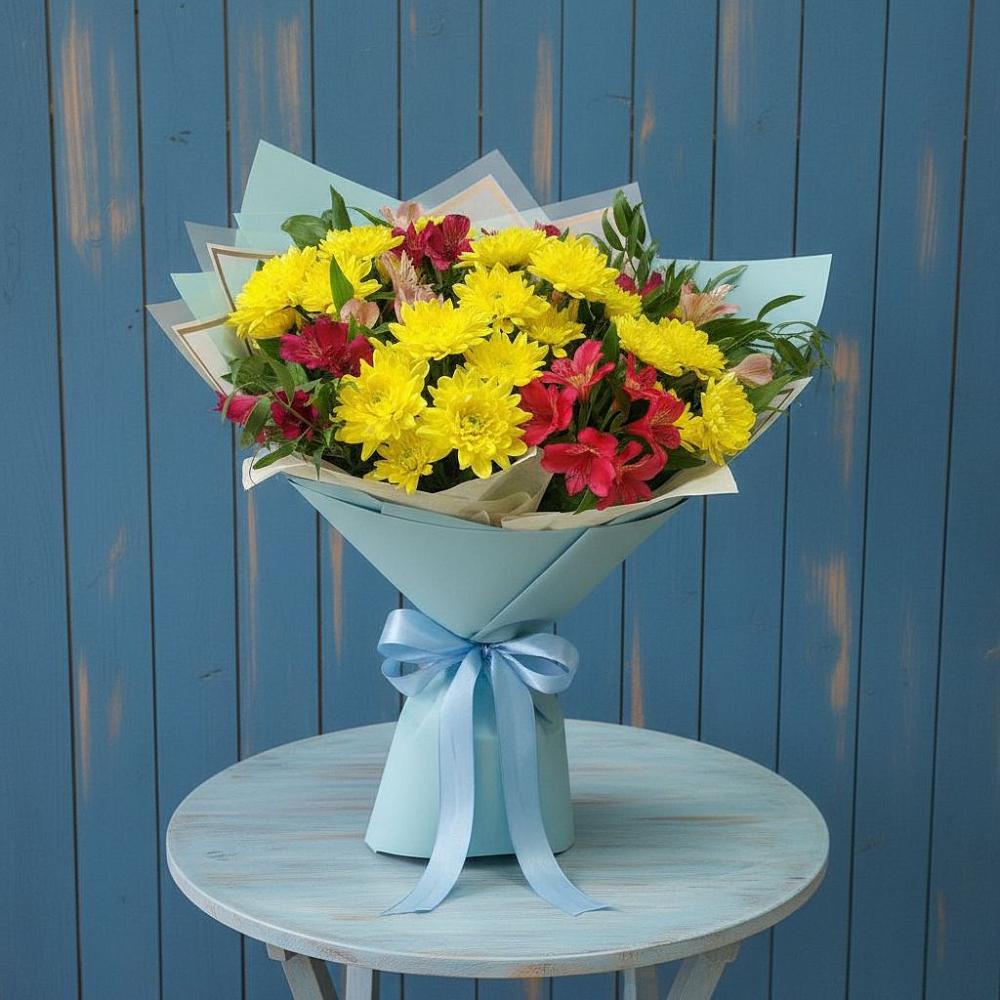 Букет цветов из: Альстромерии и Хризантемы в Широчанке