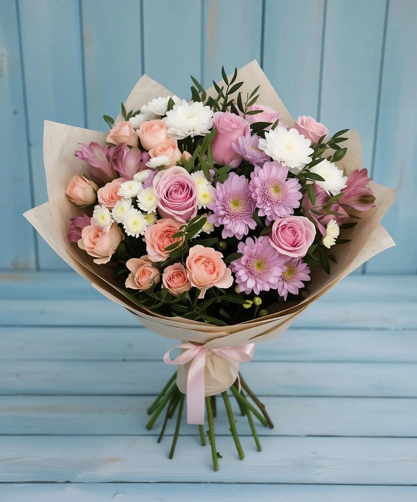 Букет цветов из: Хризантемы, Розы и Альстромерии в Широчанке