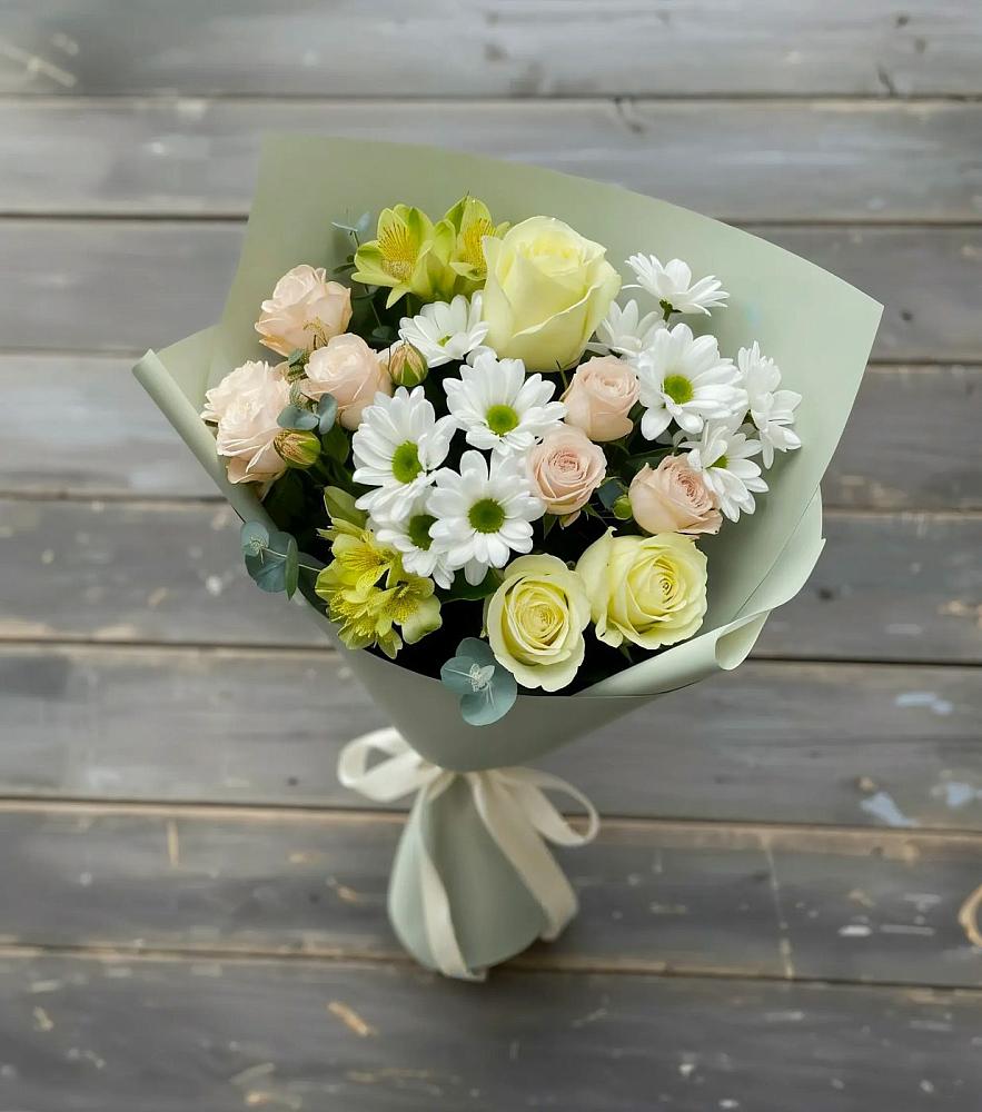 Букет цветов из: Альстромерии, Розы и Хризантемы в Широчанке