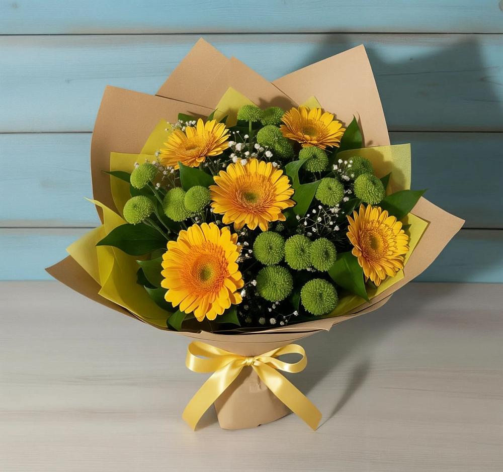 Букет цветов из: Герберы и Хризантемы в Широчанке