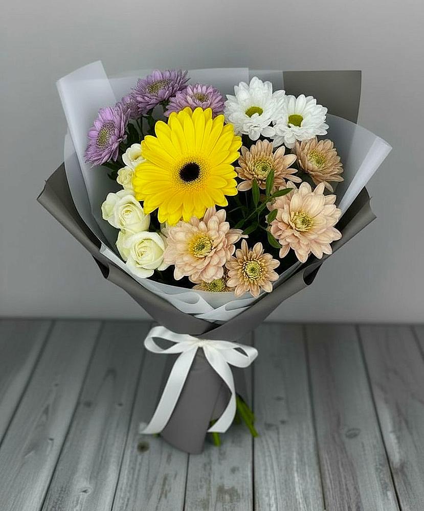Букет цветов из: Розы, Герберы и Хризантемы в Широчанке
