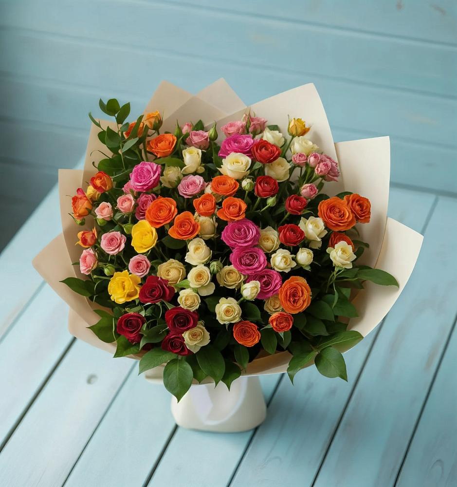 Букет Микс из разноцветных кустовых роз в Широчанке