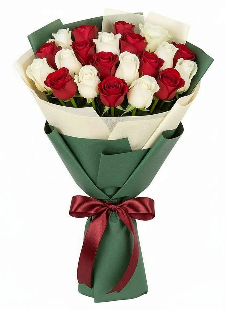 Букет Микс из красных и белых роз в Широчанке