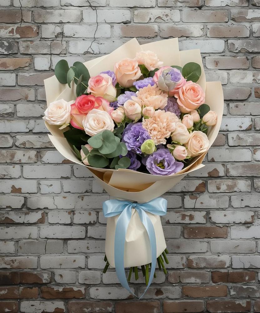 Букет цветов из: Розы, Лизиантусы и Гвоздики в Широчанке