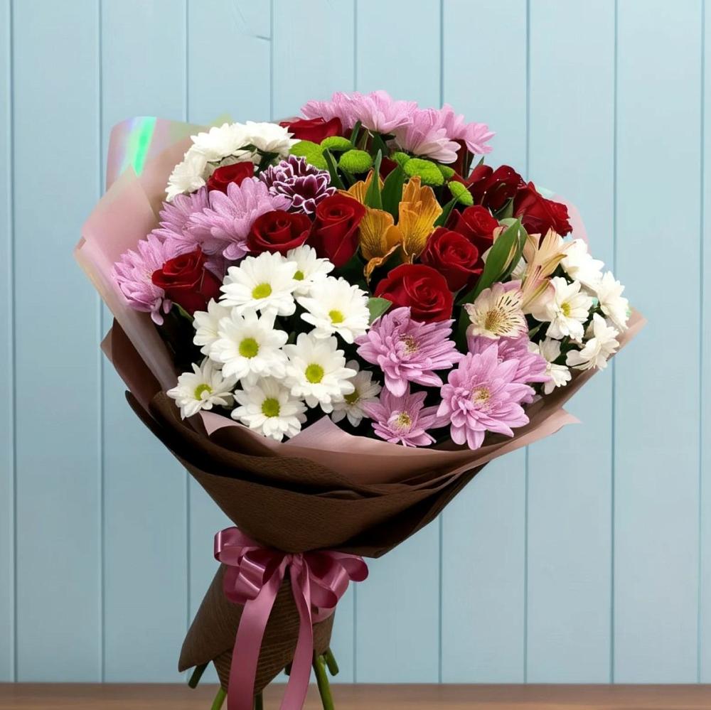Букет цветов из: Розы, Хризантемы и Альстромерии в Широчанке
