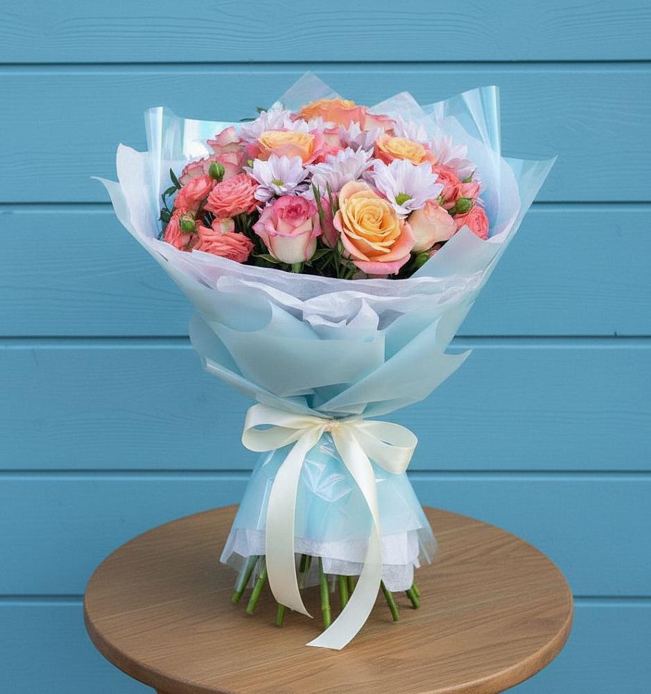 Букет цветов из: Хризантемы и Розы в Широчанке